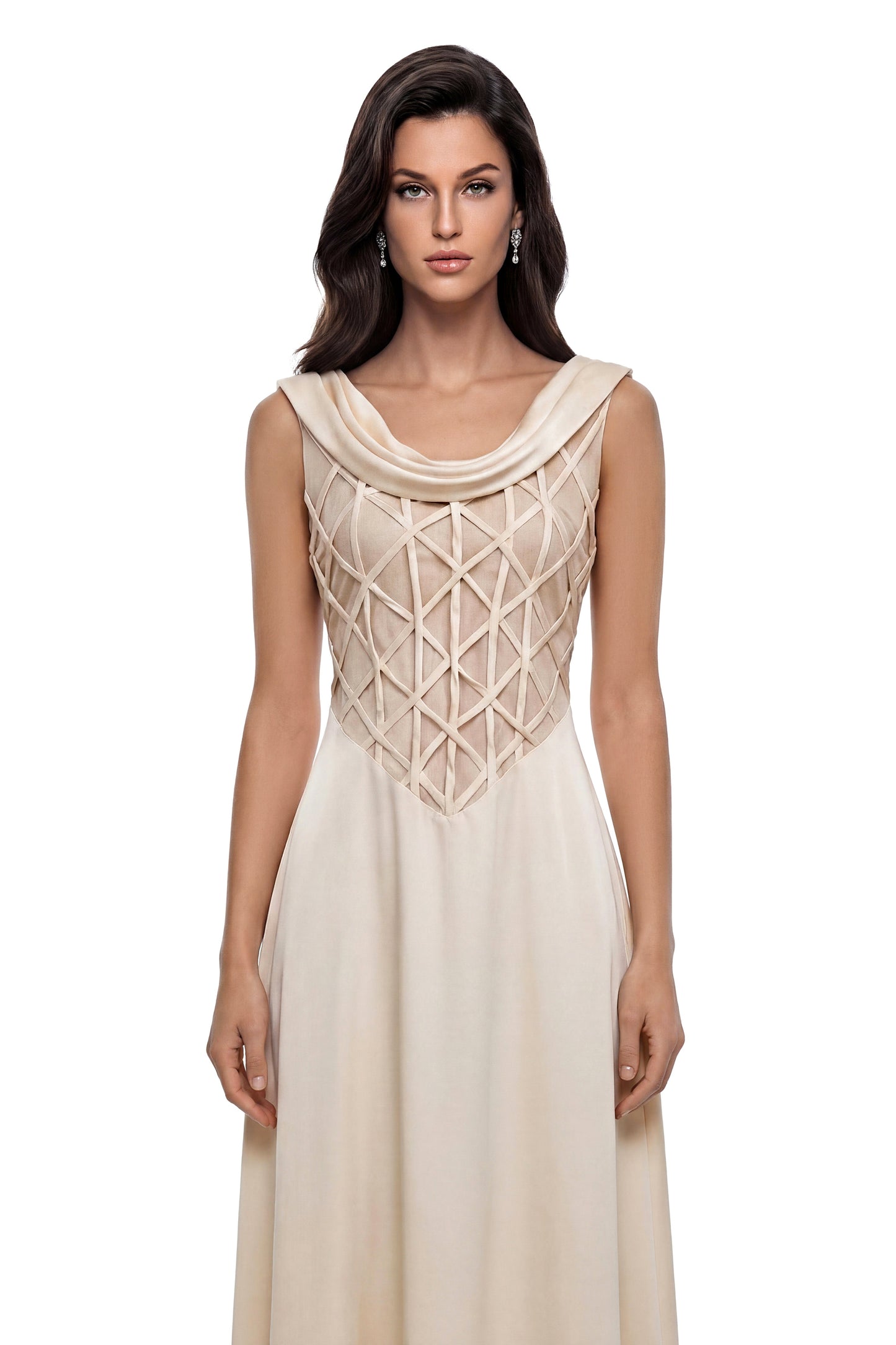 Khadija Champagne Draped Satin Maxi Dress