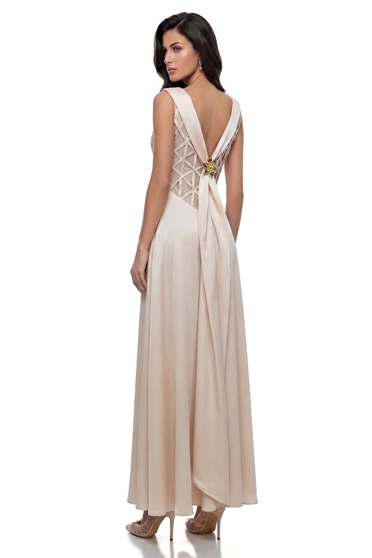 Khadija Champagne Draped Satin Maxi Dress