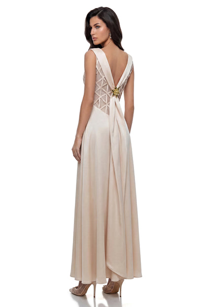 Khadija Champagne Draped Satin Maxi Dress