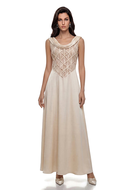 Khadija Champagne Draped Satin Maxi Dress