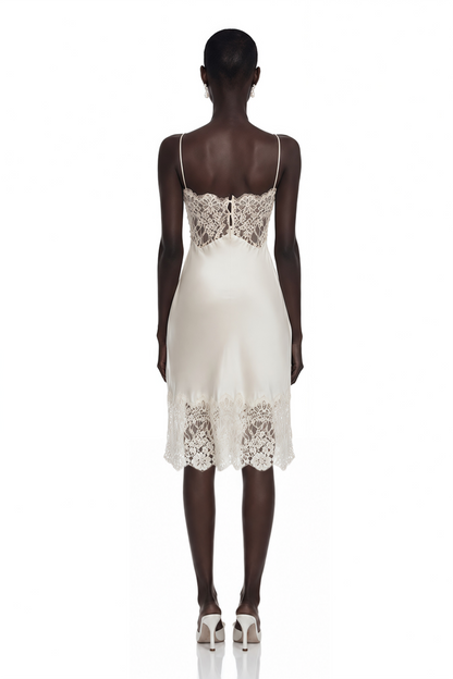 Klara Cream Mini Dress with Lace Panels