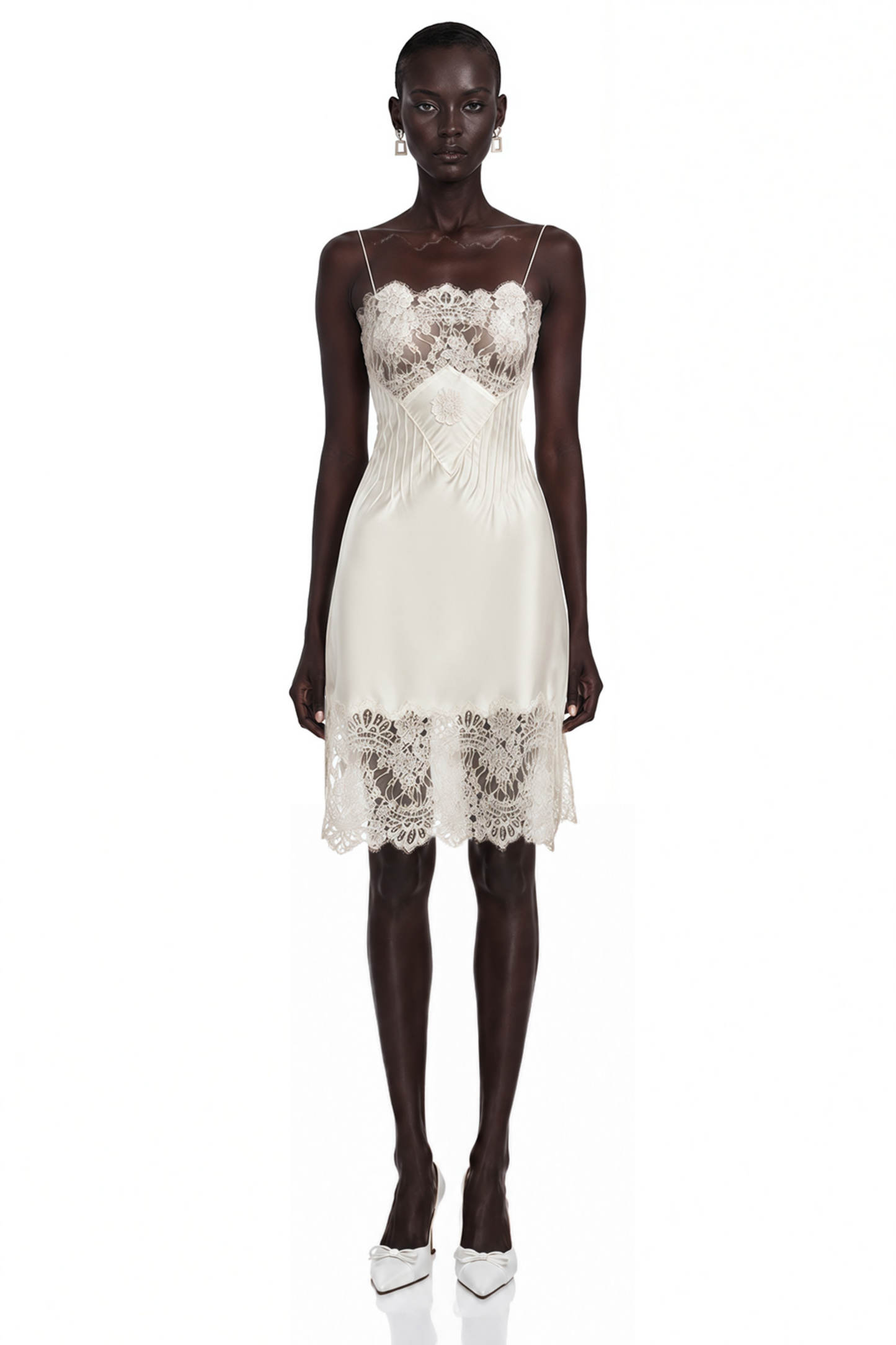 Klara Cream Mini Dress with Lace Panels