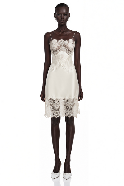 Klara Cream Mini Dress with Lace Panels