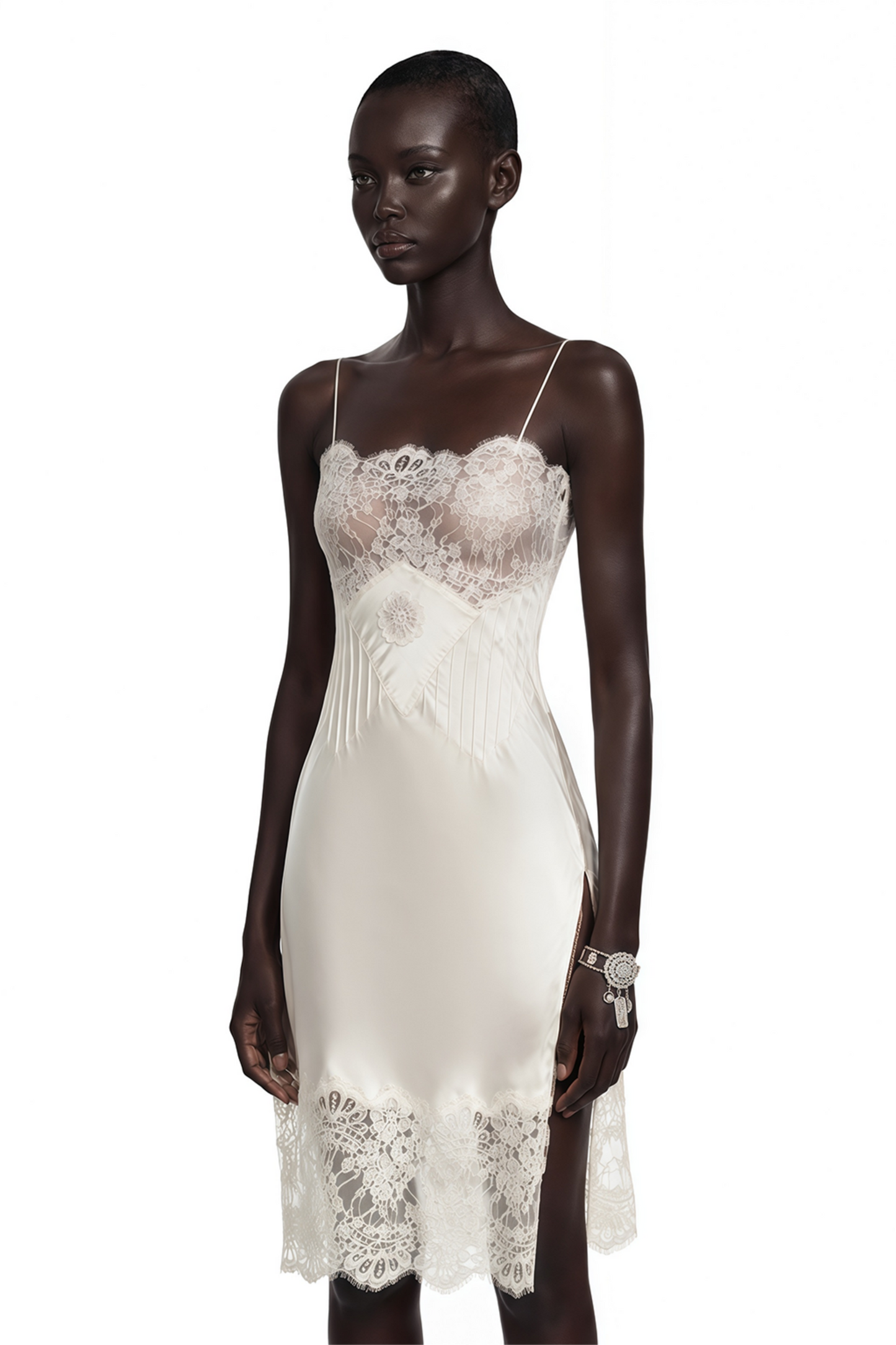 Klara Cream Mini Dress with Lace Panels