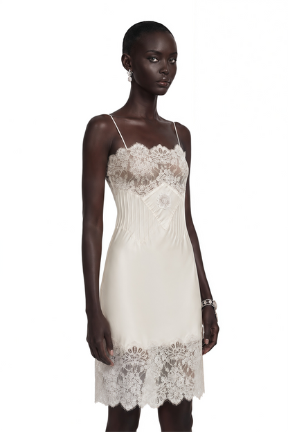 Klara Cream Mini Dress with Lace Panels