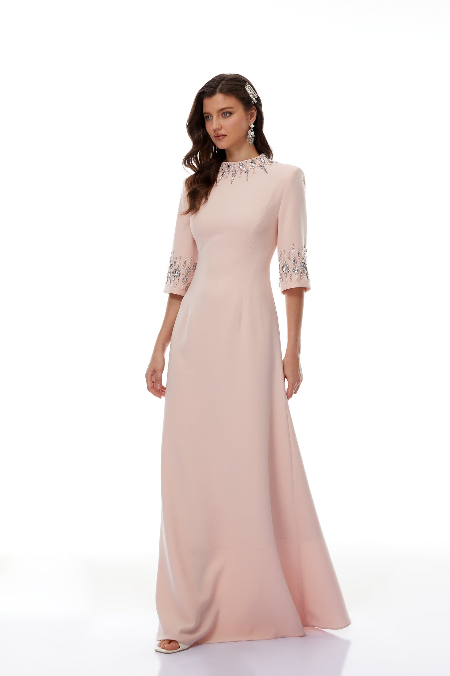Klaudia Pink Embellished Corset Maxi Dress