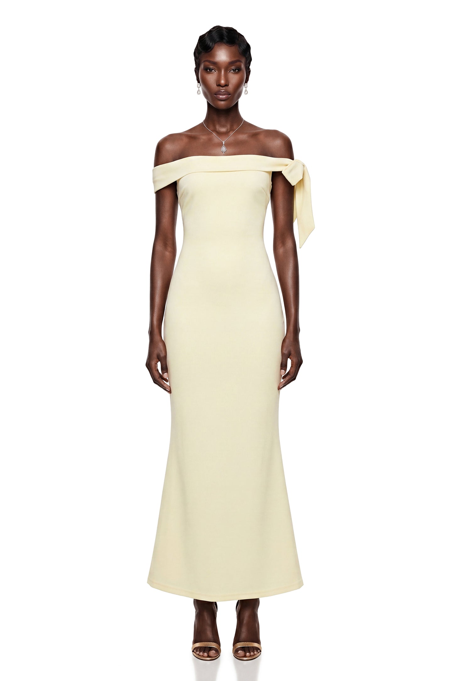Kore Yellow Off Shoulder Maxi Dress with Bow