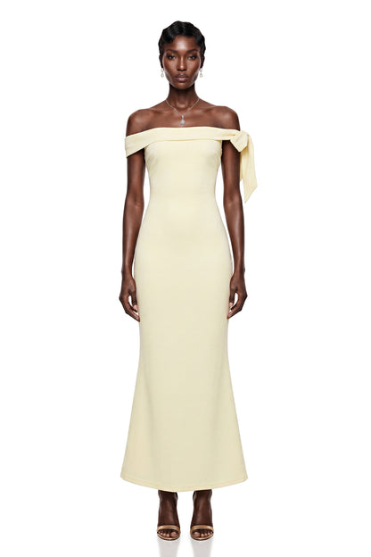 Kore Yellow Off Shoulder Maxi Dress with Bow
