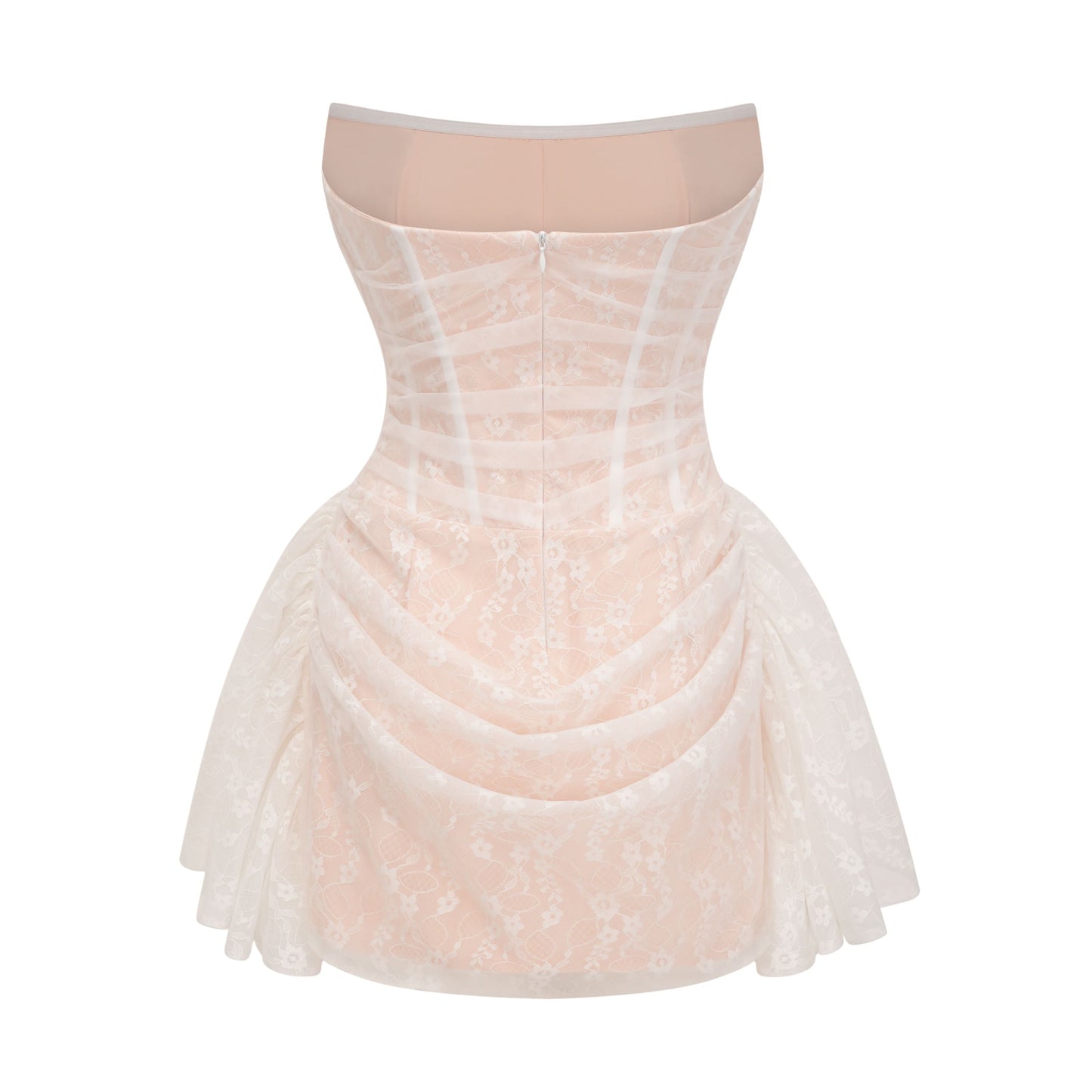 Krasava White Floral Lace Ruched Mini Dress