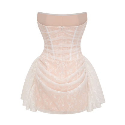 Krasava White Floral Lace Ruched Mini Dress
