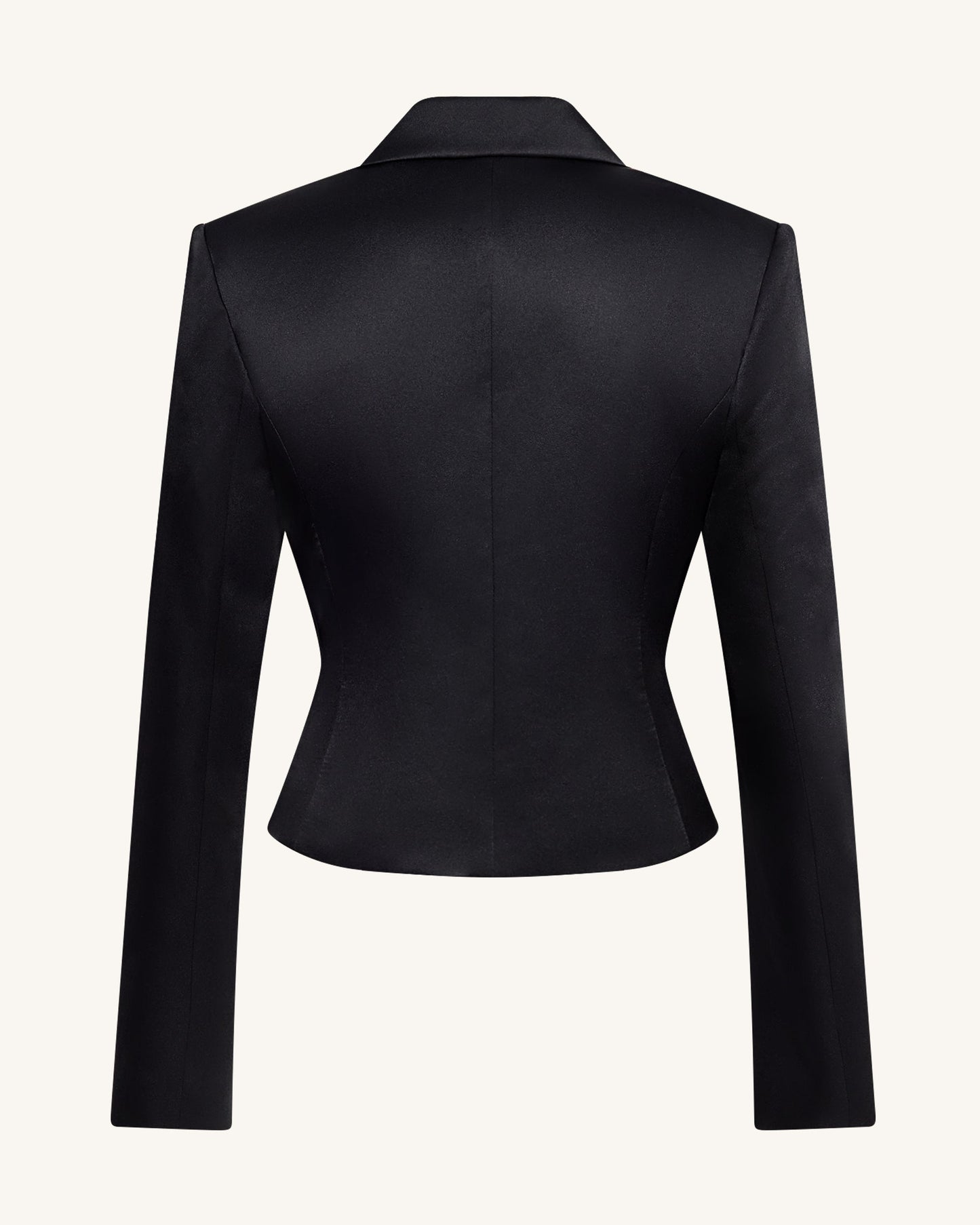 Saten Sculpted Bel Crop (Kısa Kesim) Blazer Ceket - Siyah