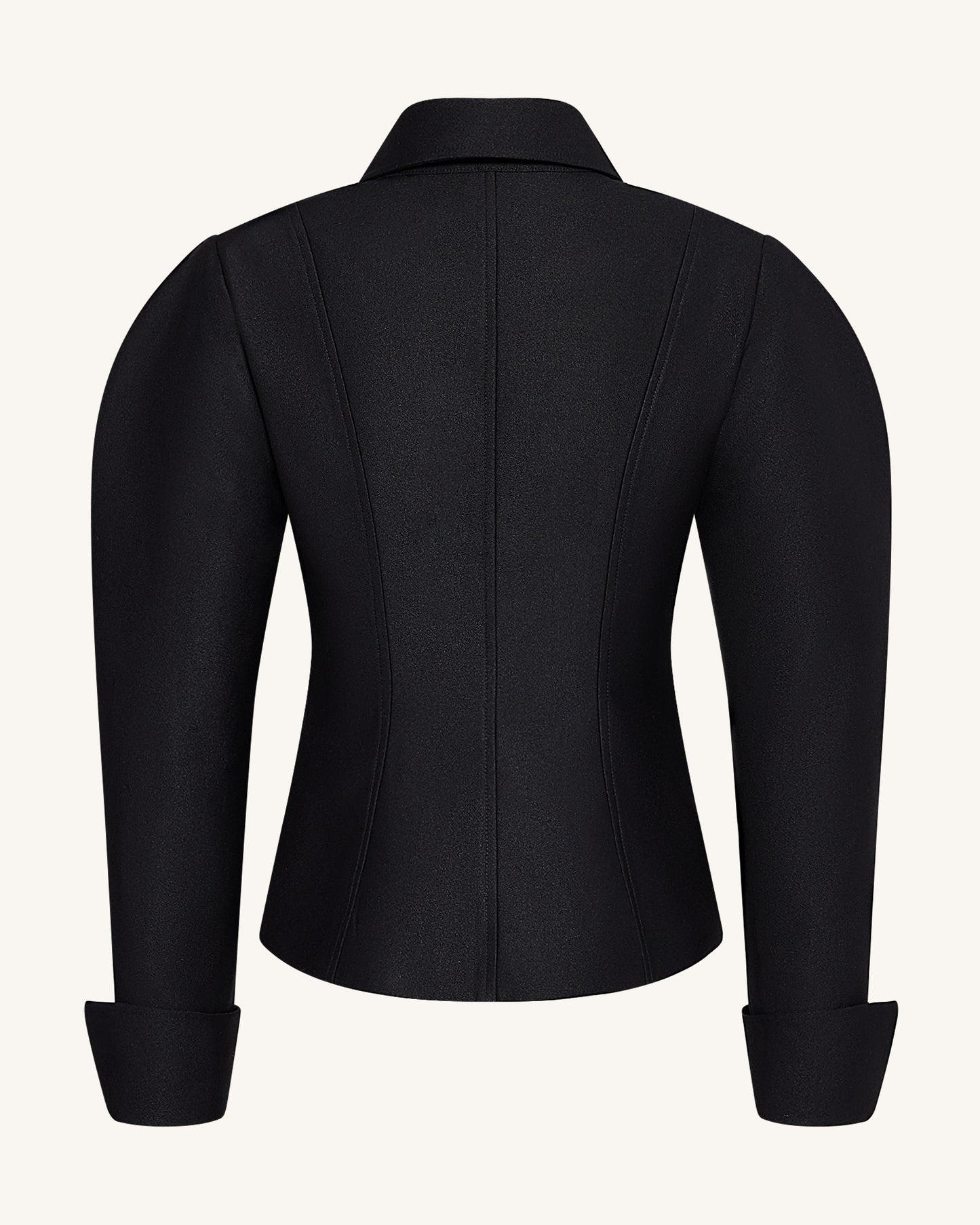 Scalloped Placket Paça Mutton Blazer Ceket - Siyah