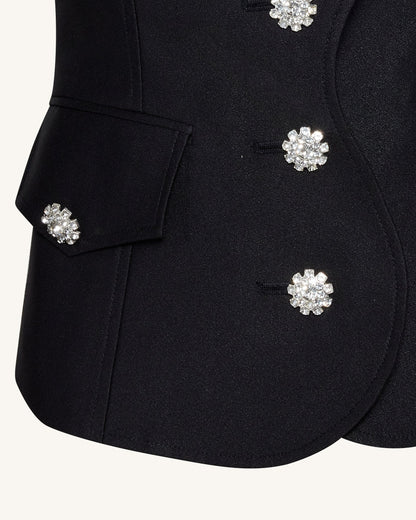 Scalloped Placket Paça Mutton Blazer Ceket - Siyah