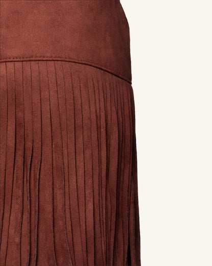 Suni Süet Püsküllü Halter Yaka - Bordo