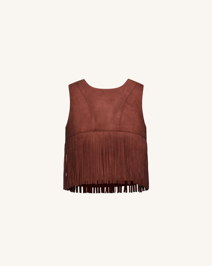 Suni Süet Püsküllü Halter Yaka - Bordo