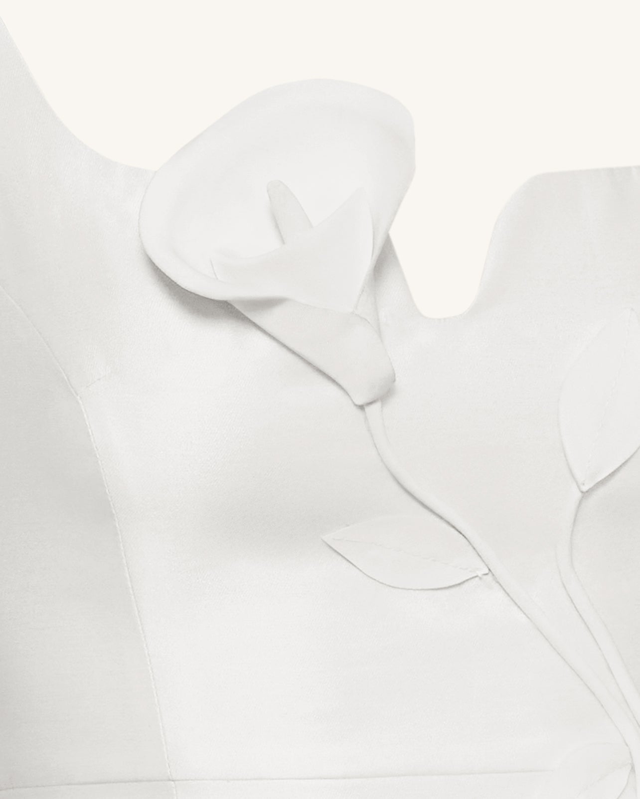 3D Vine-Appliqué Asimetrik Kalp Yaka Abiye Elbise - Beyaz