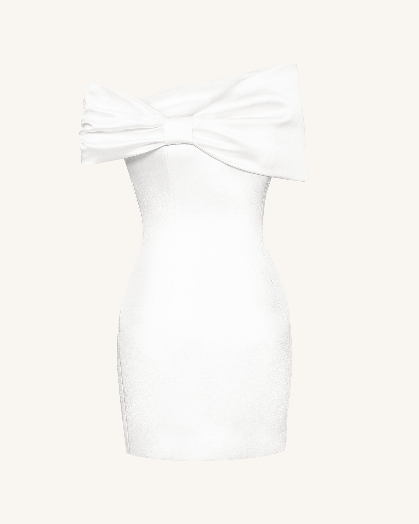 Saten Asimetrik Fiyonklu Mini Elbise - Beyaz