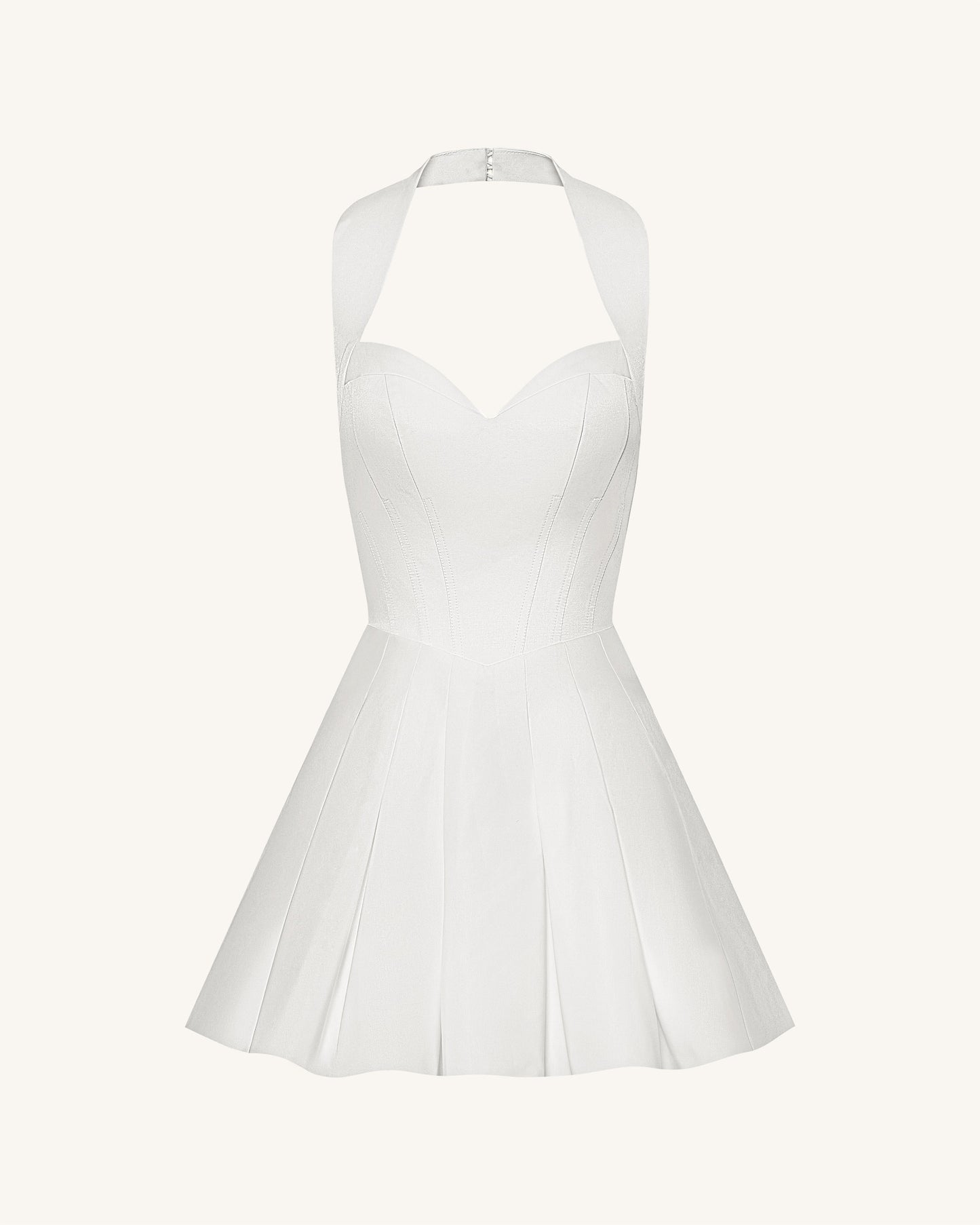 Pilili Büstiyer Halter Yaka Mini Elbise - Beyaz