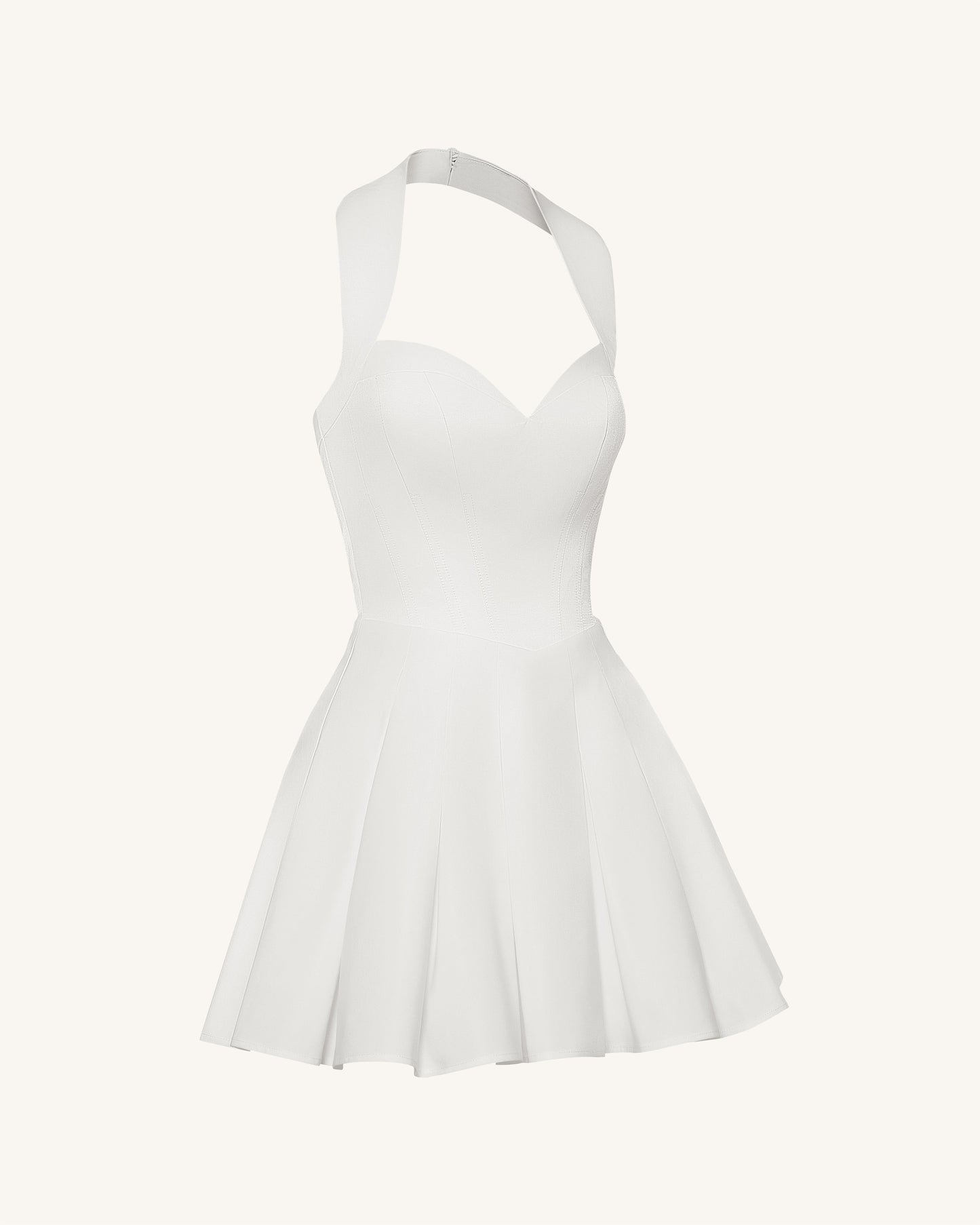 Pilili Büstiyer Halter Yaka Mini Elbise - Beyaz