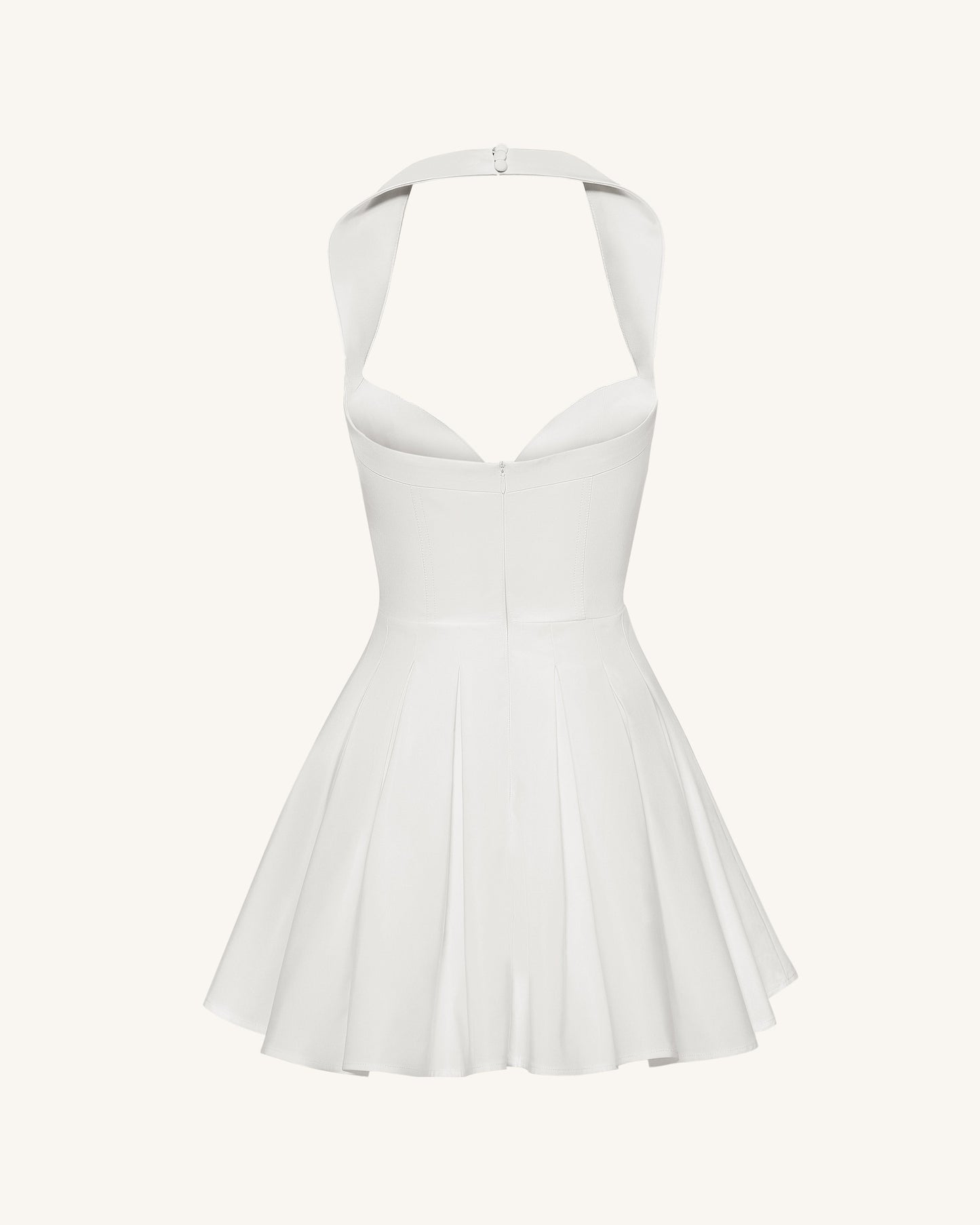 Pilili Büstiyer Halter Yaka Mini Elbise - Beyaz