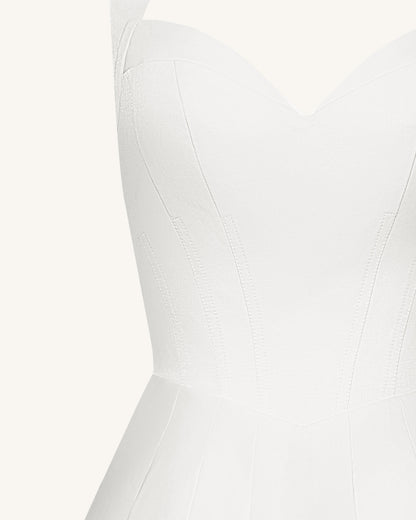 Pilili Büstiyer Halter Yaka Mini Elbise - Beyaz