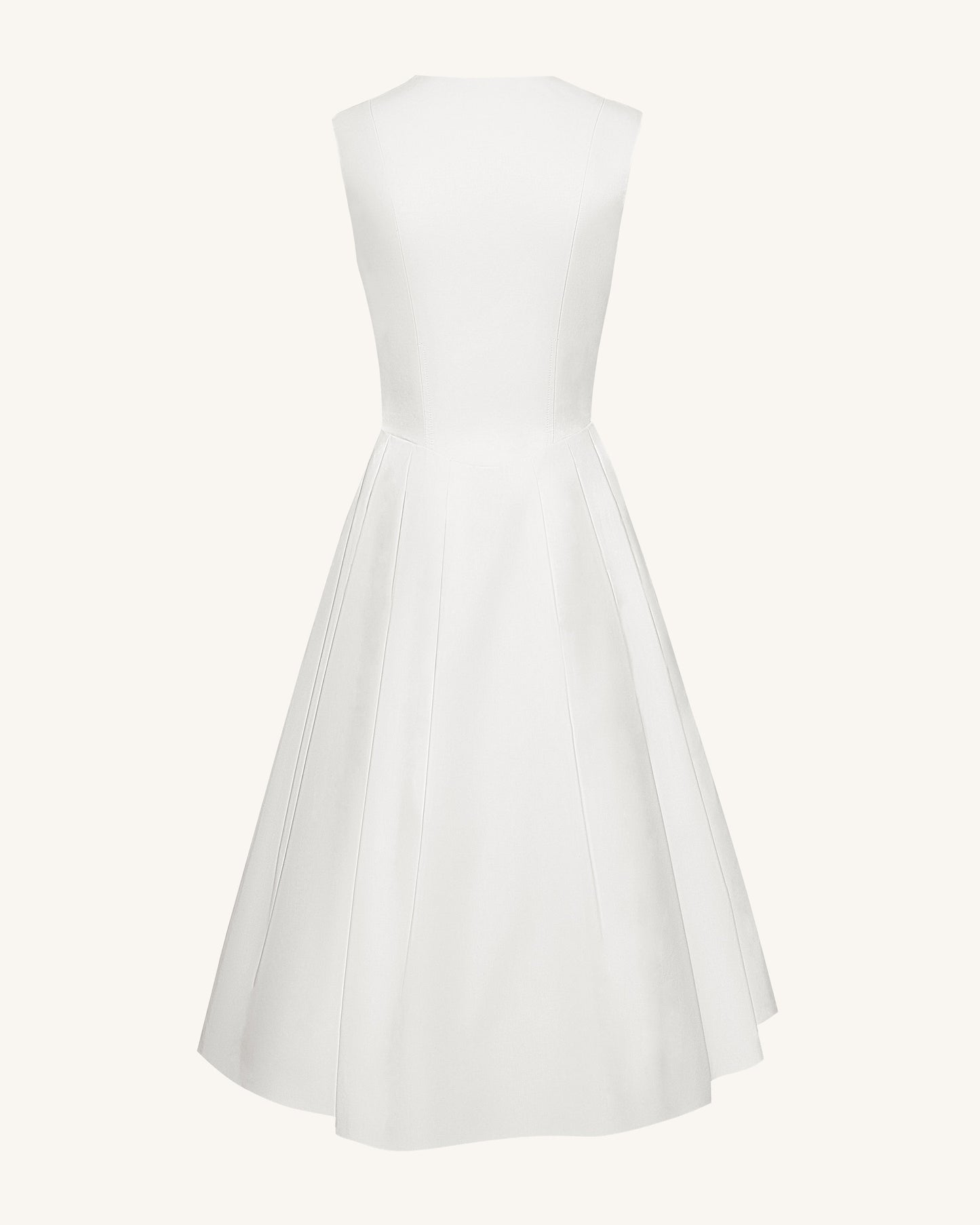 Front V Yaka Pilili Midi Elbise - Beyaz