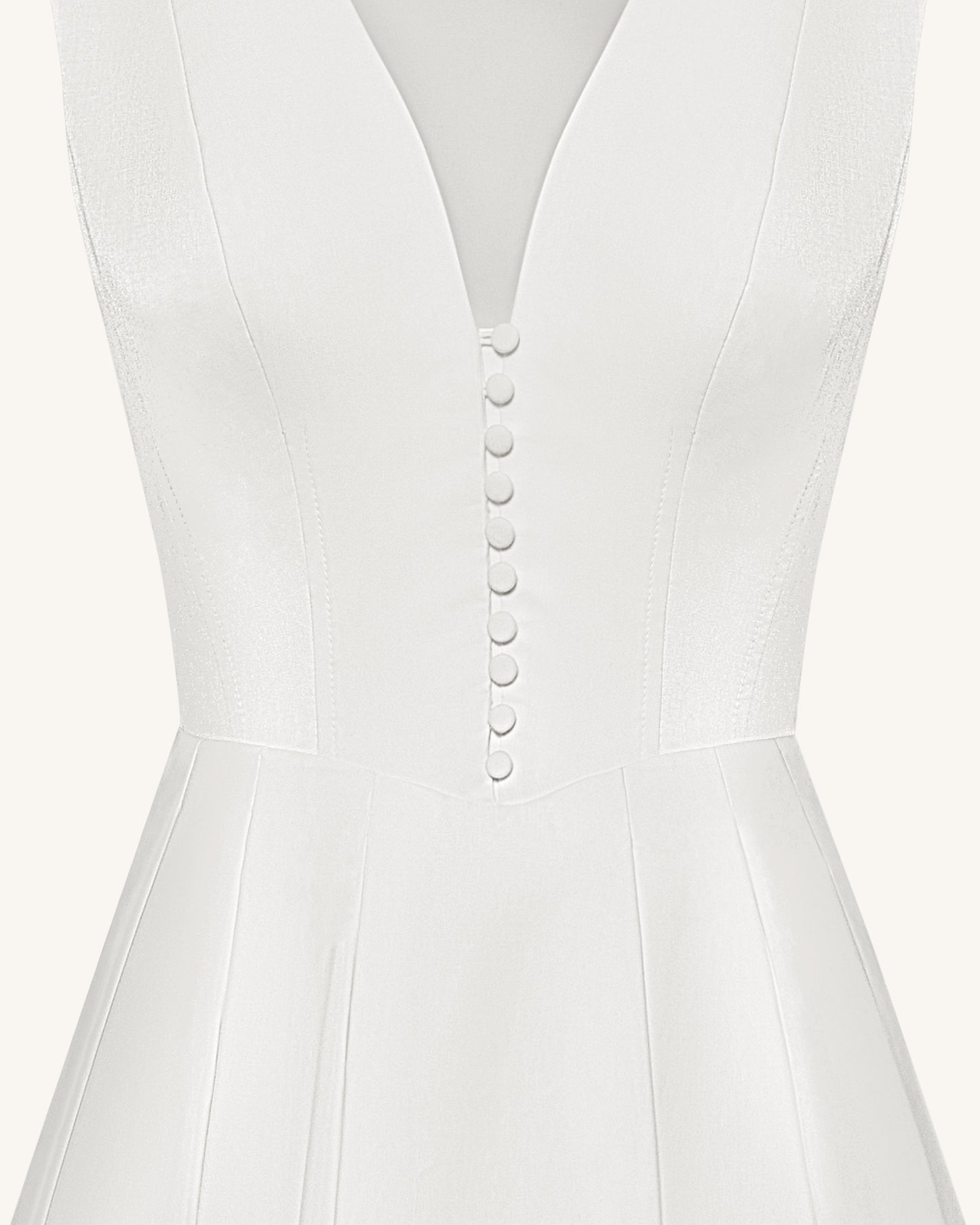 Front V Yaka Pilili Midi Elbise - Beyaz