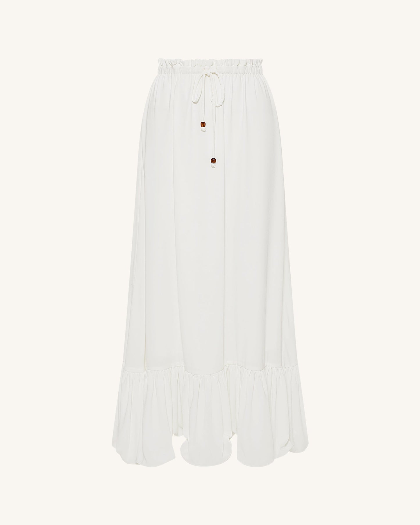 Drawstring Chiffon Maxi Skirt - White