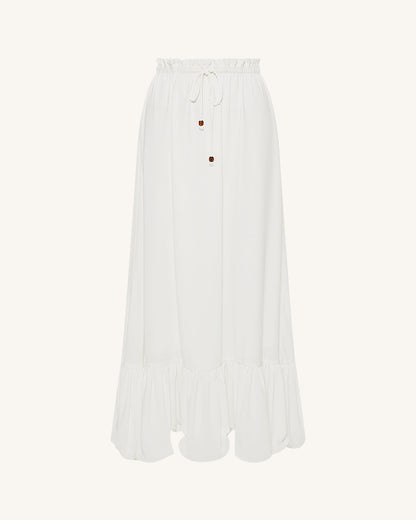 Drawstring Chiffon Maxi Skirt - White