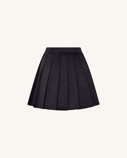 Saten Pilili Mini Etek - Siyah