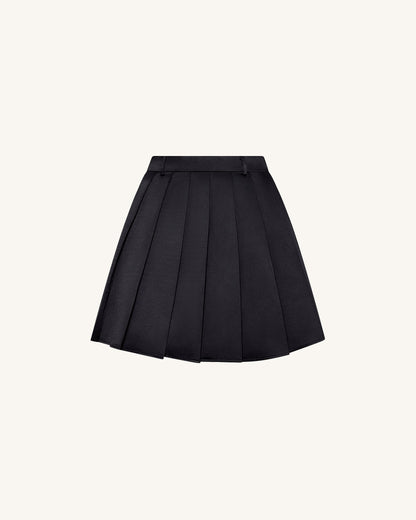 Saten Pilili Mini Etek - Siyah