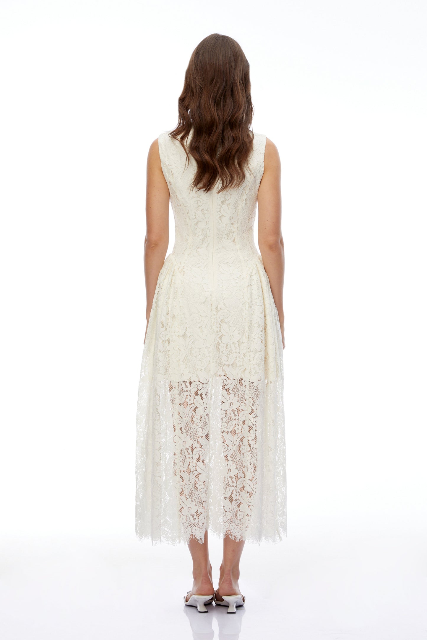 Laia Cream Lace Sleeveless Ruched Maxi Dress