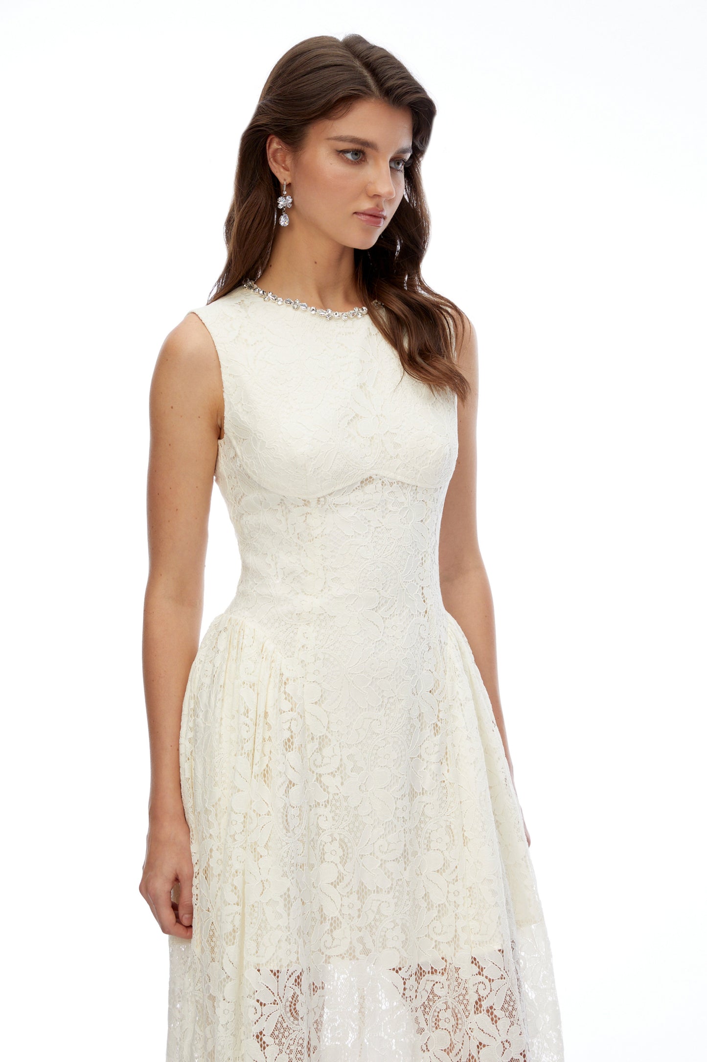 Laia Cream Lace Sleeveless Ruched Maxi Dress