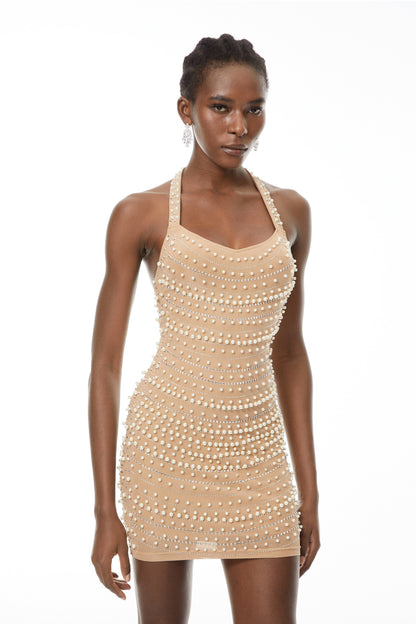 Larisa Champagne Embellished Mini Dress
