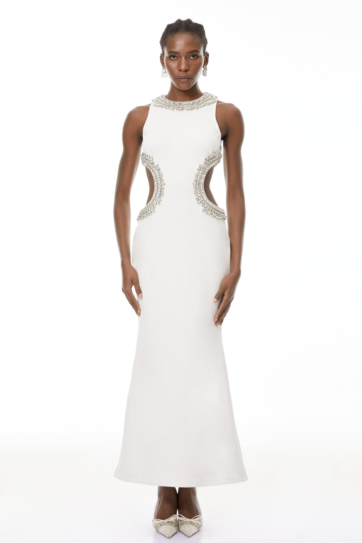 Larisa White Embellished Cut-Out Maxi Gown