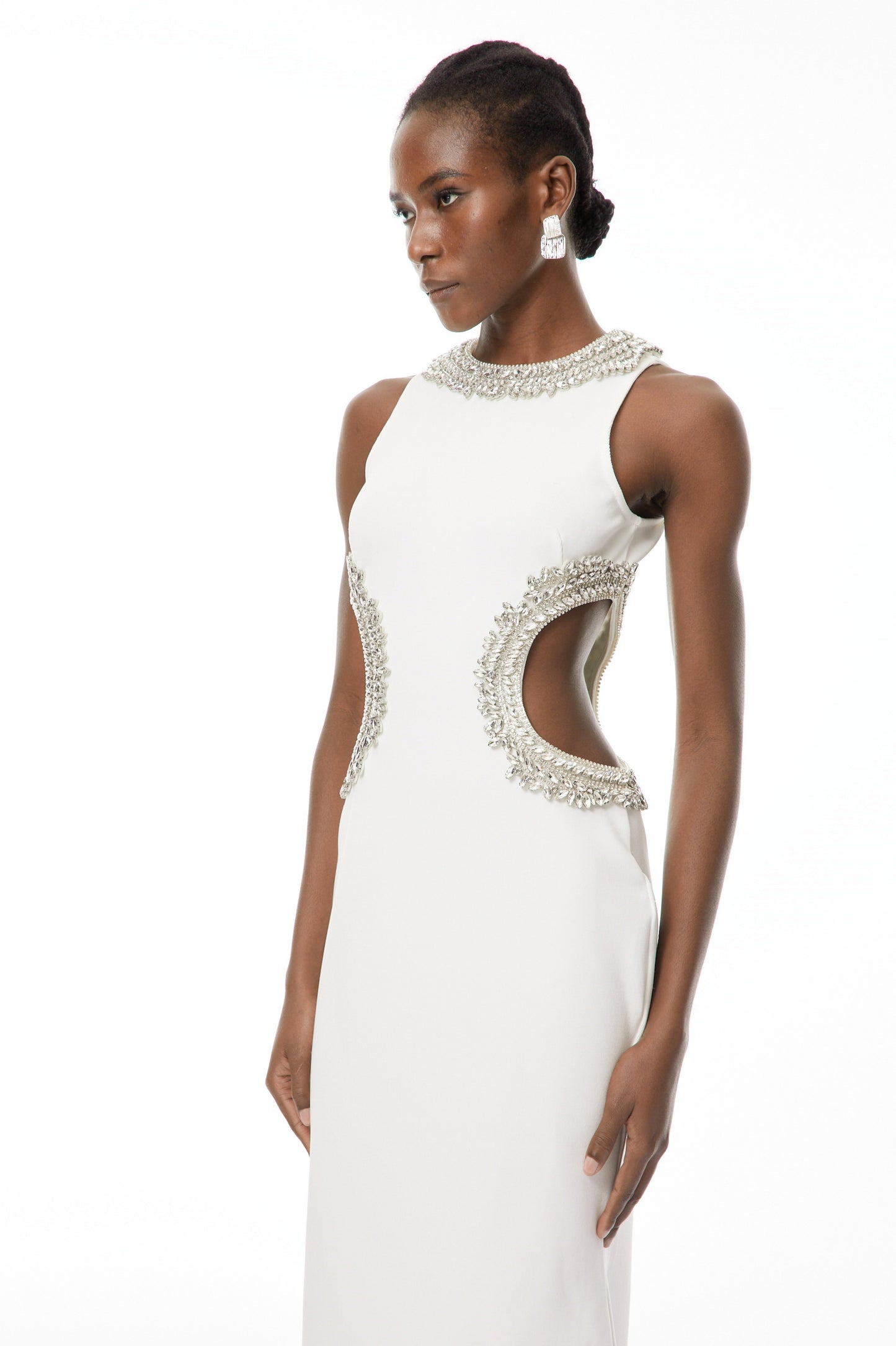 Larisa White Embellished Cut-Out Maxi Gown