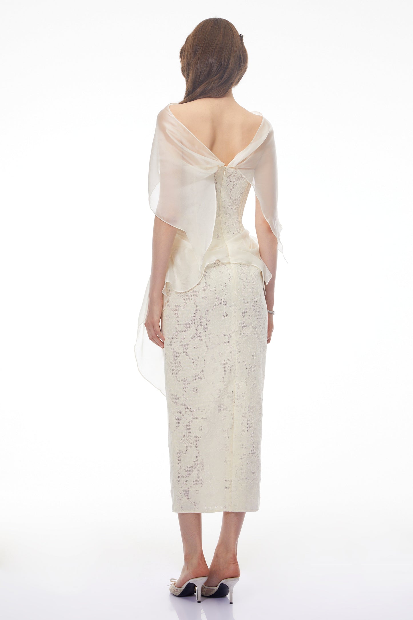 Larissa White Off Shoulder Floral Lace Midi Dress