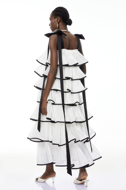 Larissa White Ruffled Maxi Dress with Bows