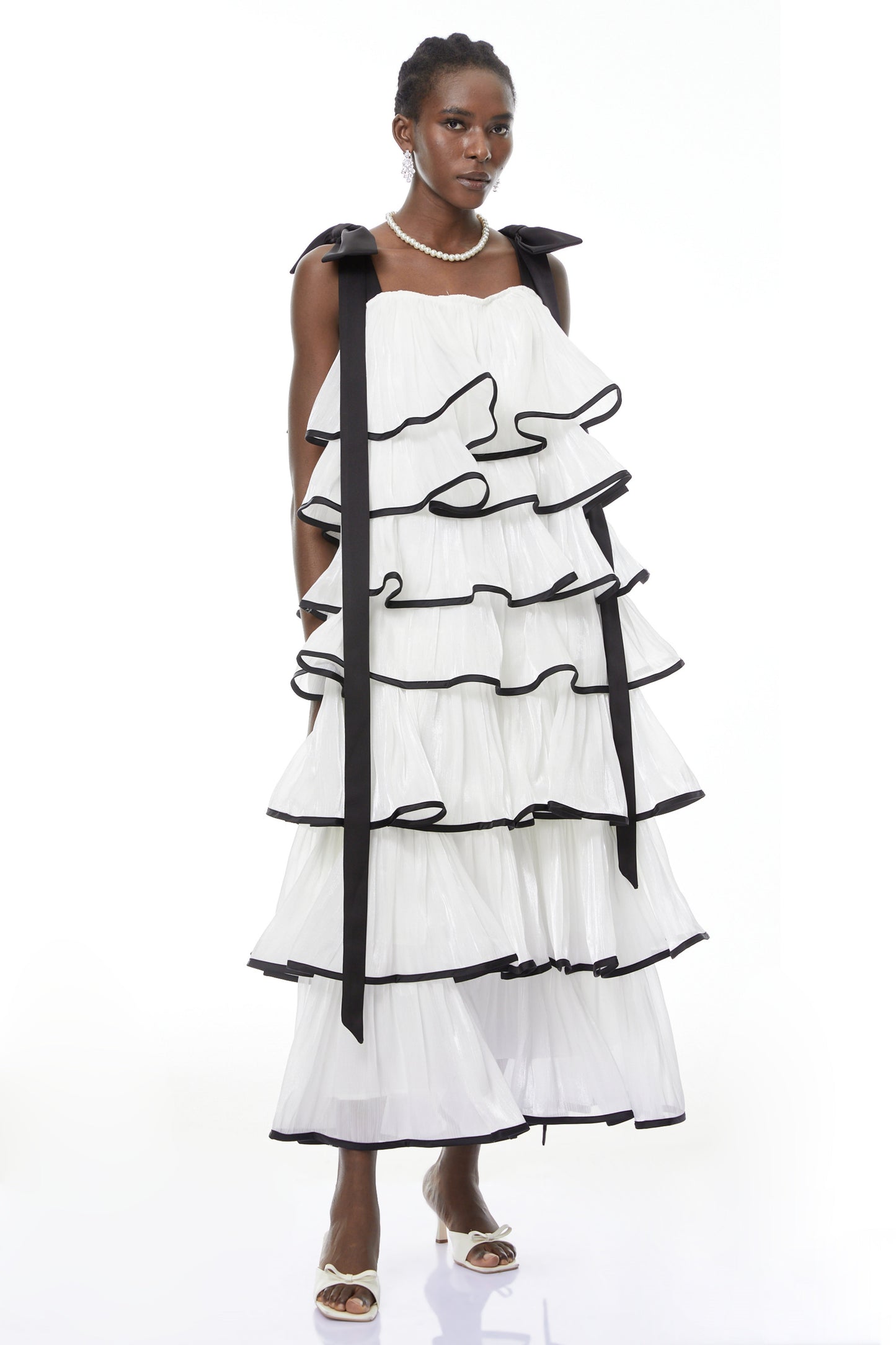 Larissa White Ruffled Maxi Dress with Bows