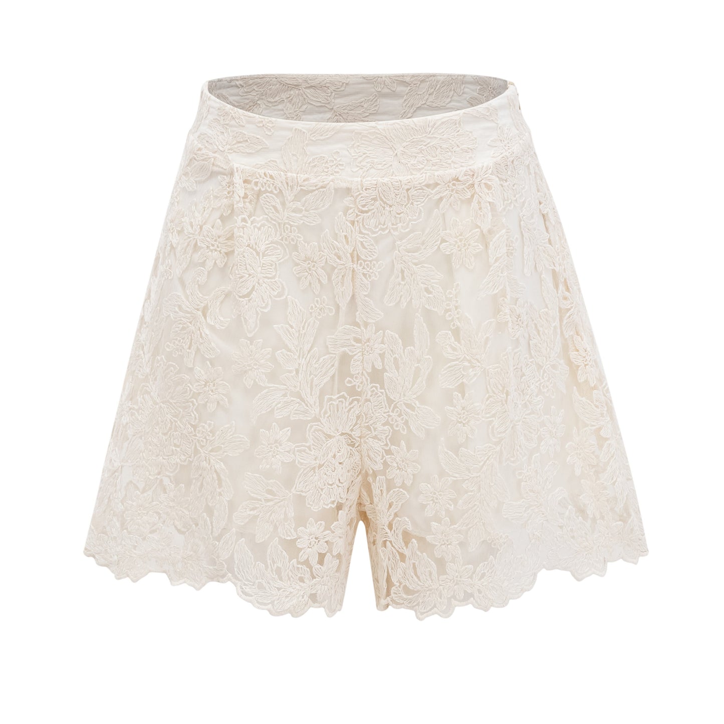 Laura Ivory Turtleneck Floral Lace Jacket & Shorts Set