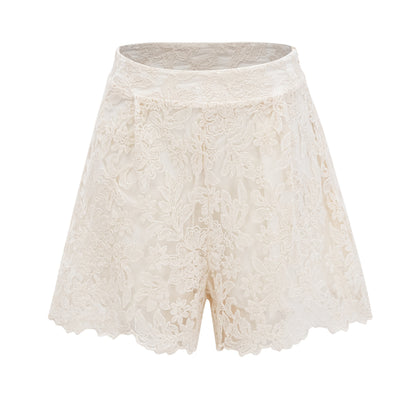 Laura Ivory Turtleneck Floral Lace Jacket & Shorts Set