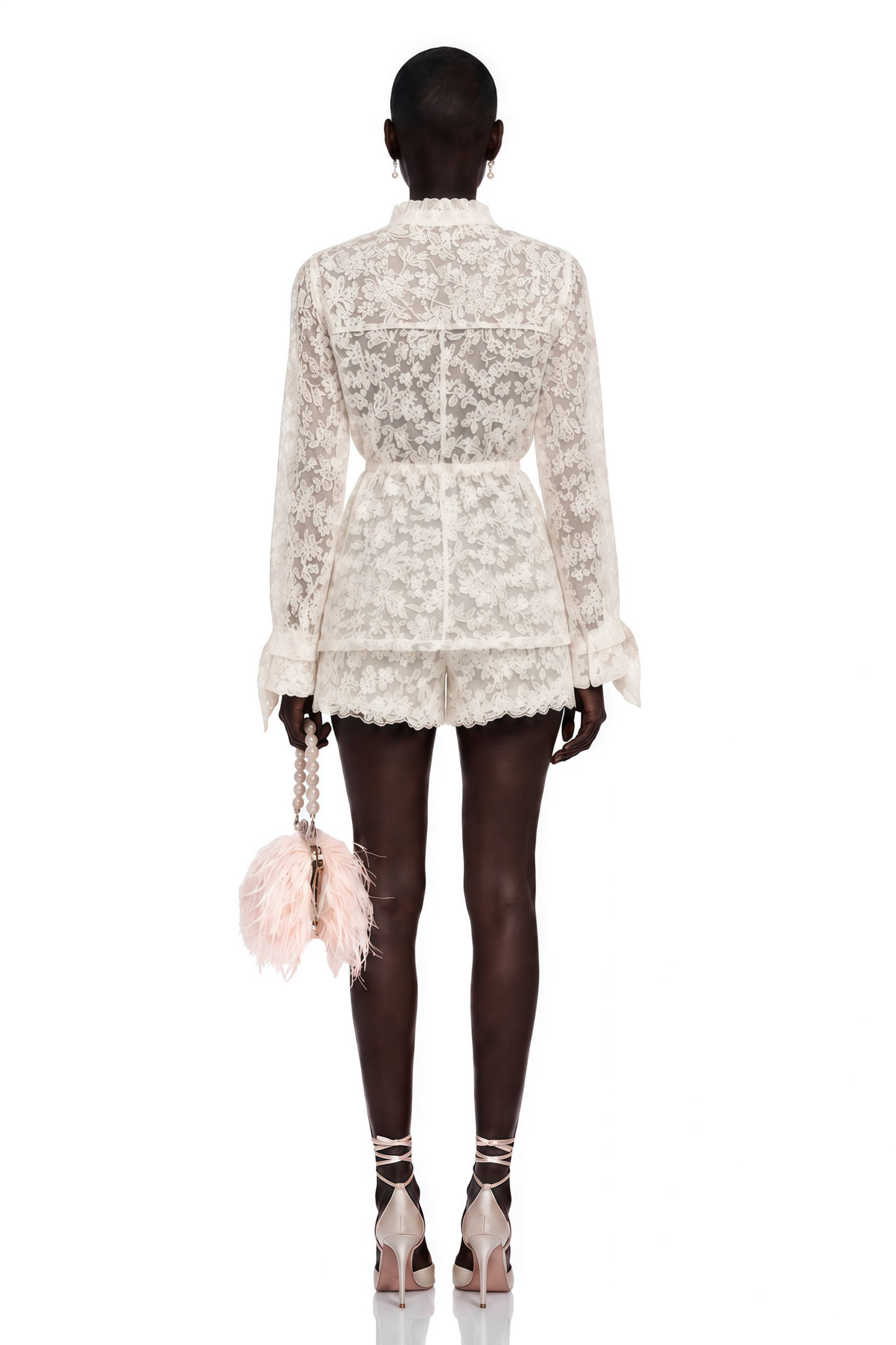 Laura Ivory Turtleneck Floral Lace Jacket & Shorts Set