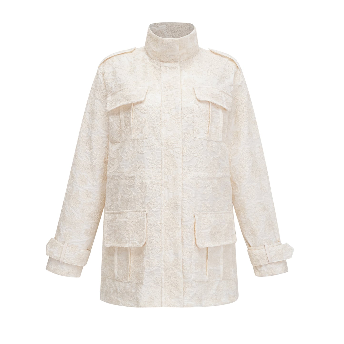 Laura Ivory Turtleneck Floral Lace Jacket & Shorts Set