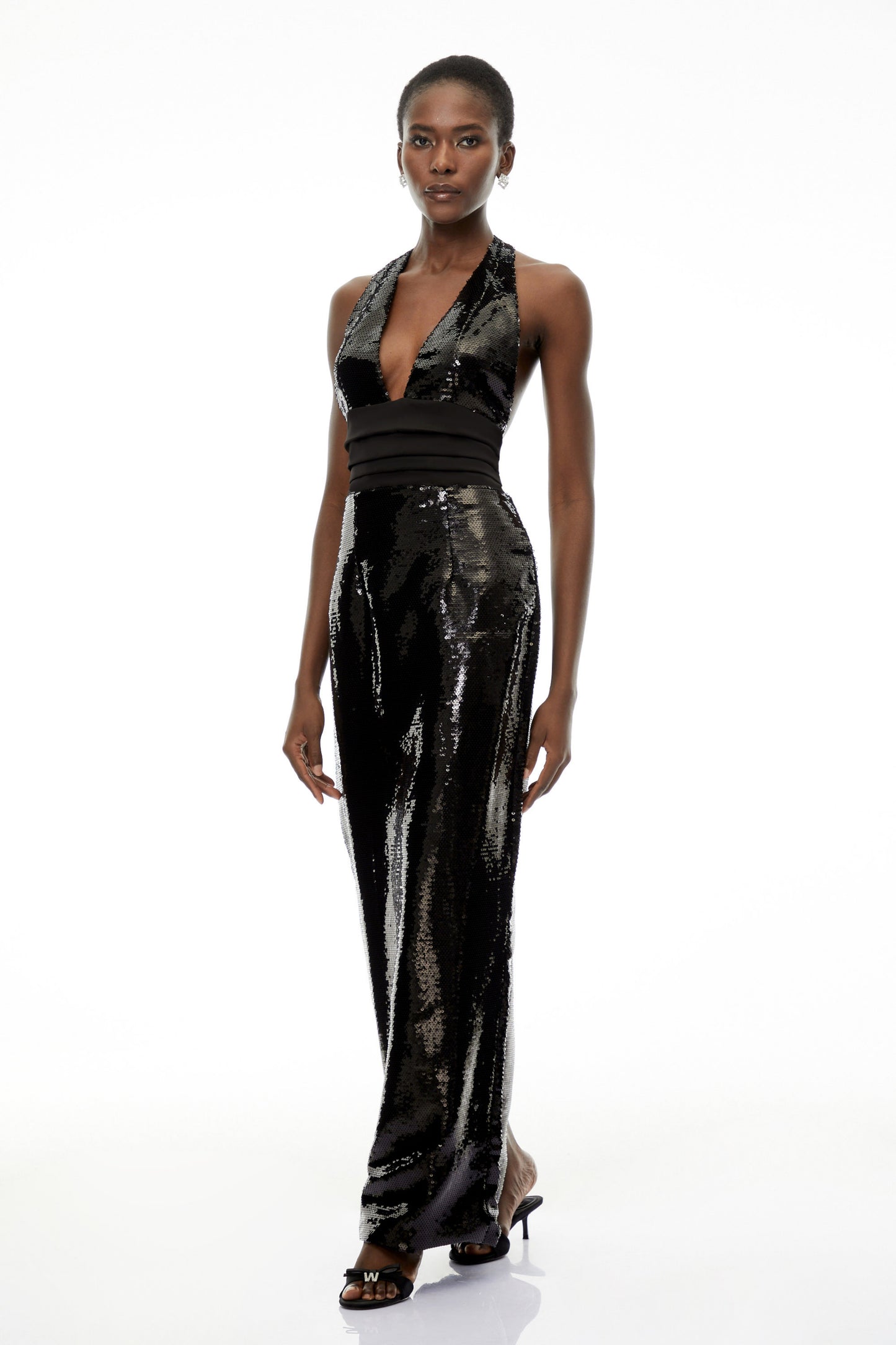 Lavinia Black Plunge Neck Halterneck Sequin Maxi Dress