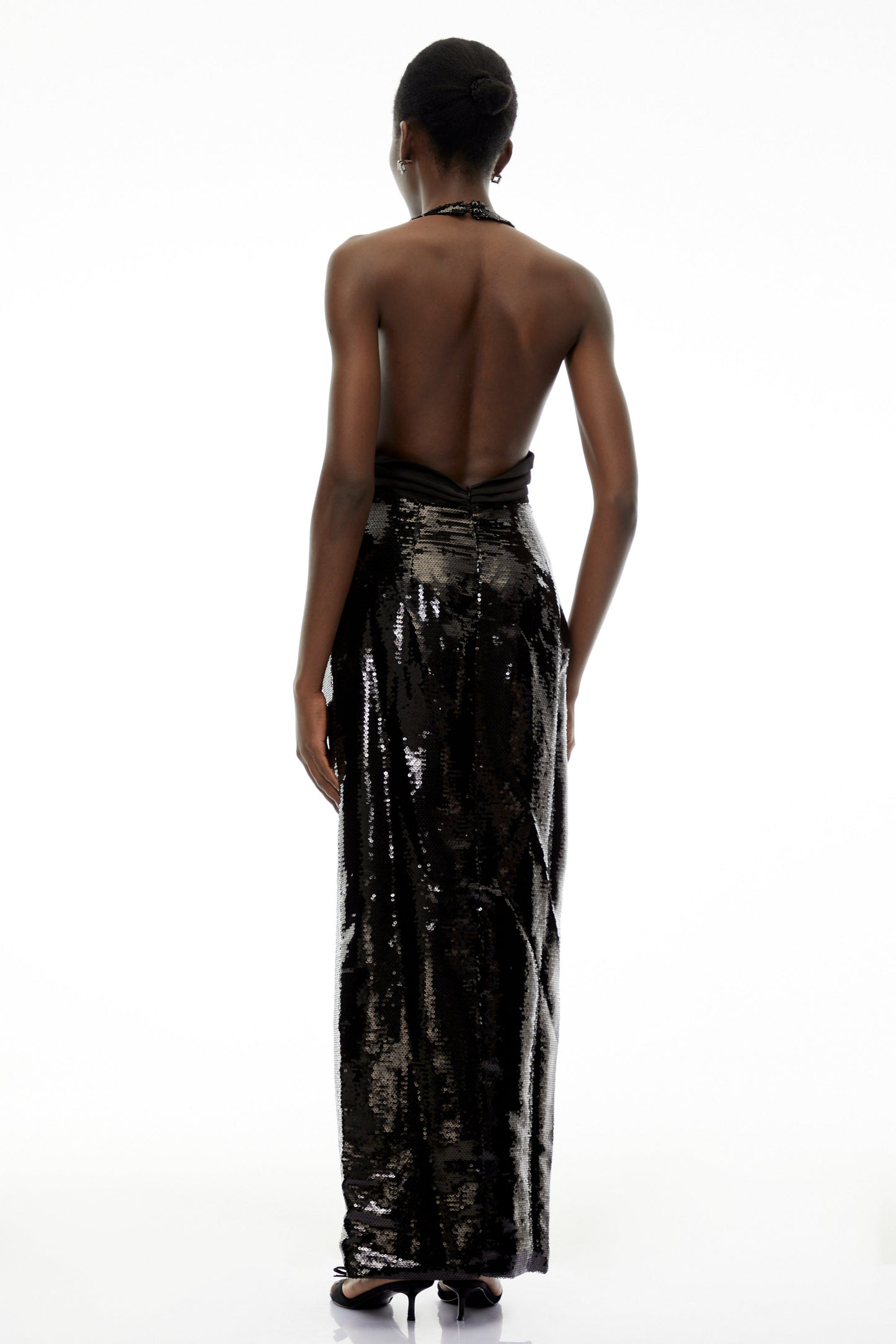 Lavinia Black Plunge Neck Halterneck Sequin Maxi Dress