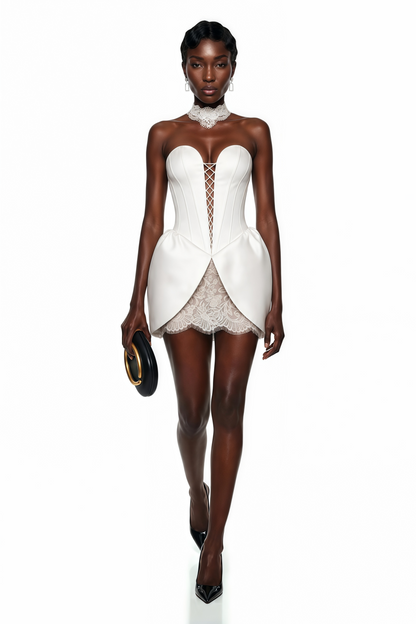 Layla White Lace Panel Mini Dress