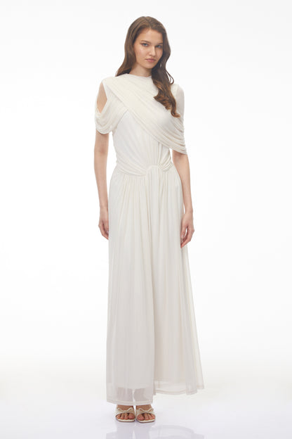 Leah White Asymmetrical Cross Front Maxi Dress