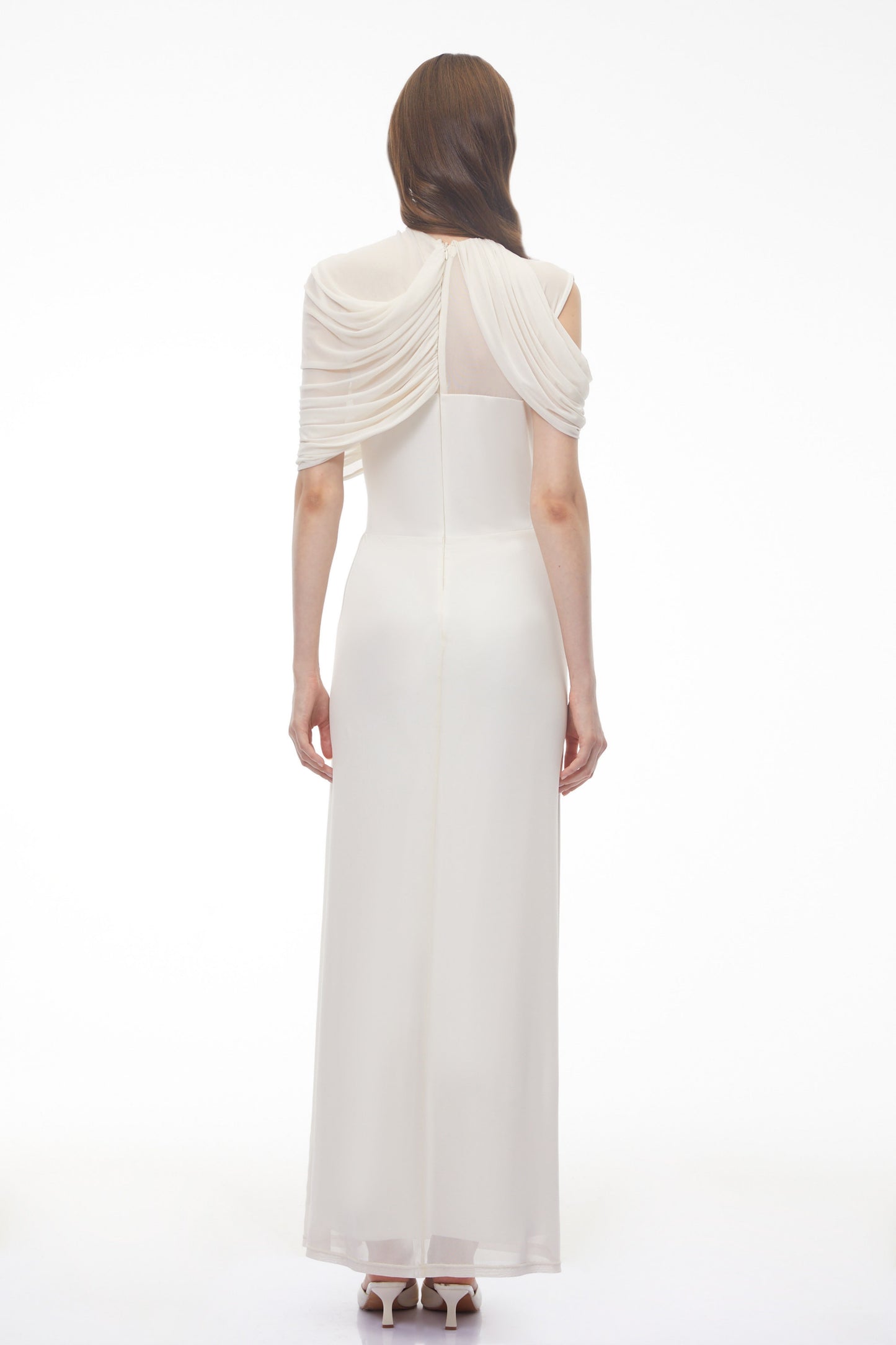 Leah White Asymmetrical Cross Front Maxi Dress