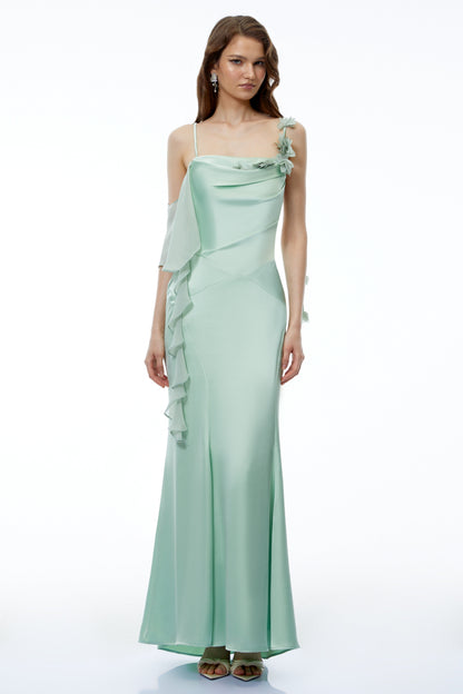 Leilah Green Maxi Dress with 3D Florals