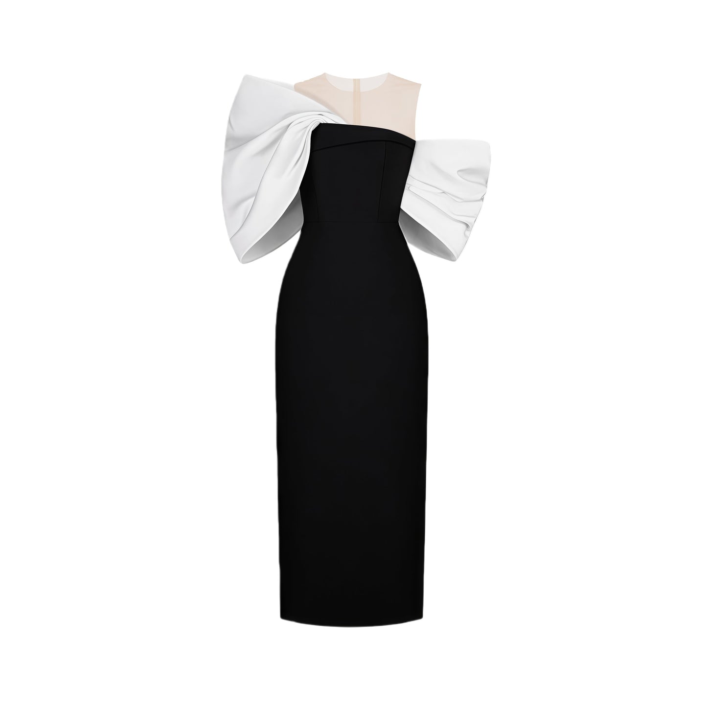 Leire Black Midi Dress with Asymmetrical Bow Detail